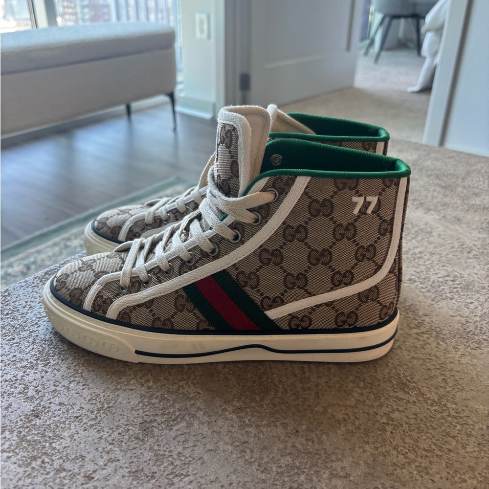 Gucci Beige and Green 1977 High Top Sneakers